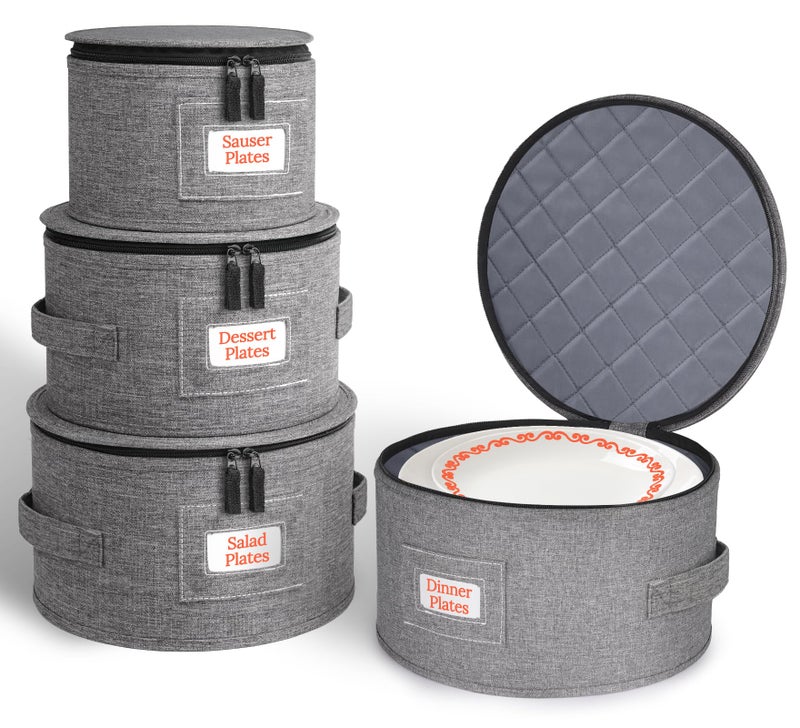 Cirhy Hard Shell Plate Storage Containers 4-Piece Set - Reinforced Hard-Sided Moving Boxes for Dinner Plates, Bowls & Saucers - Stackable Dish Packing Protectors with 48 Felt Dividers - Image 1