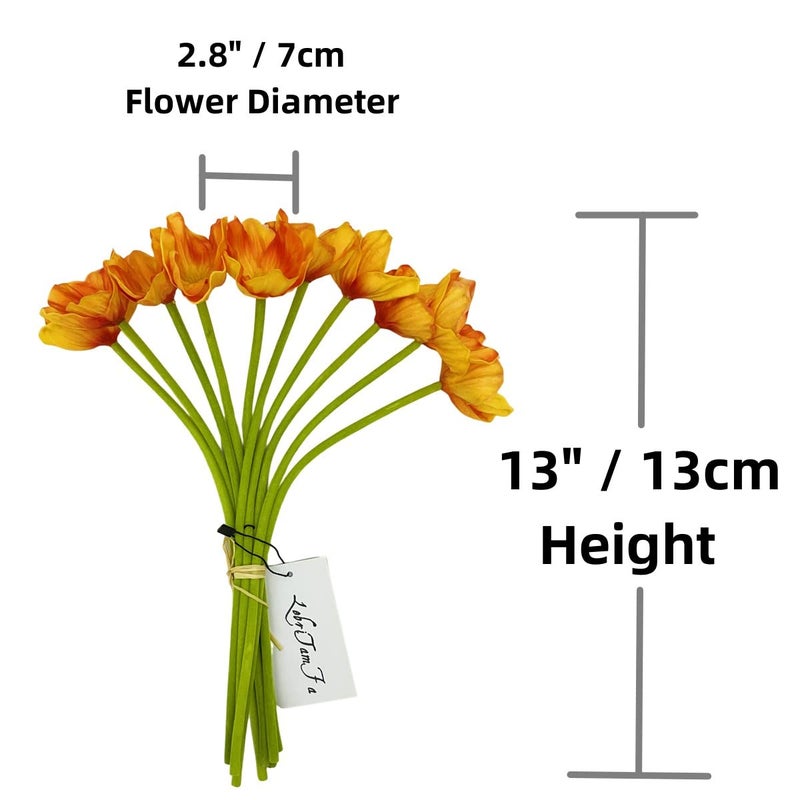 LebriTamFa 10 PCS High Quaulity Fresh Artificial Mini Real Touch PU/Latex Corn Poppies Decorative Silk Fake Artificial Poppy Flowers for Wedding Holiday Bridal Bouquet Home Party Decor (Orange) - Image 3