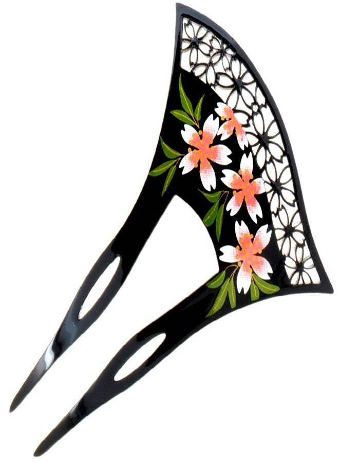 YOY Fashion Hair Decor Japanese Traditional Style Hair Comb Pins Picks Pics Forks for Women Girls Hair Accessory Two Prong with Floral and Hollow Out Flower, Black - Image 4