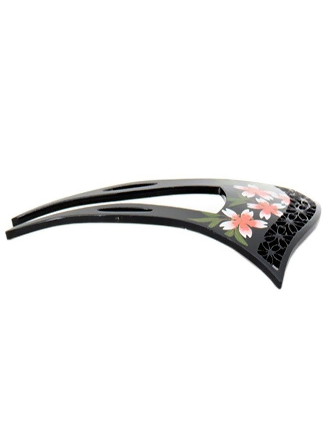 YOY Fashion Hair Decor Japanese Traditional Style Hair Comb Pins Picks Pics Forks for Women Girls Hair Accessory Two Prong with Floral and Hollow Out Flower, Black - Image 3