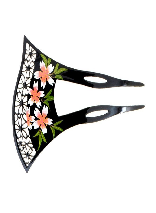 YOY Fashion Hair Decor Japanese Traditional Style Hair Comb Pins Picks Pics Forks for Women Girls Hair Accessory Two Prong with Floral and Hollow Out Flower, Black - Image 5