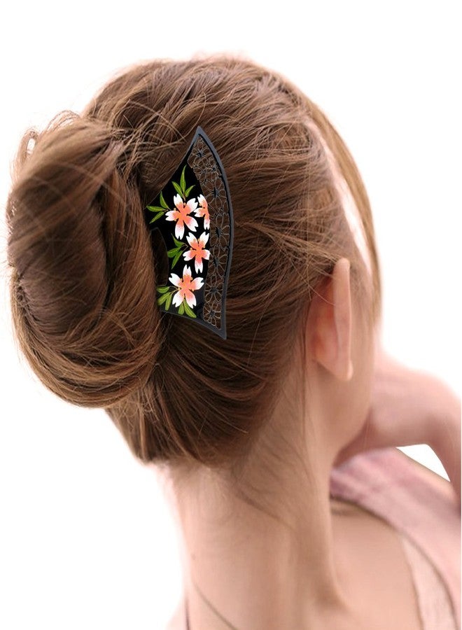 YOY Fashion Hair Decor Japanese Traditional Style Hair Comb Pins Picks Pics Forks for Women Girls Hair Accessory Two Prong with Floral and Hollow Out Flower, Black - Image 2