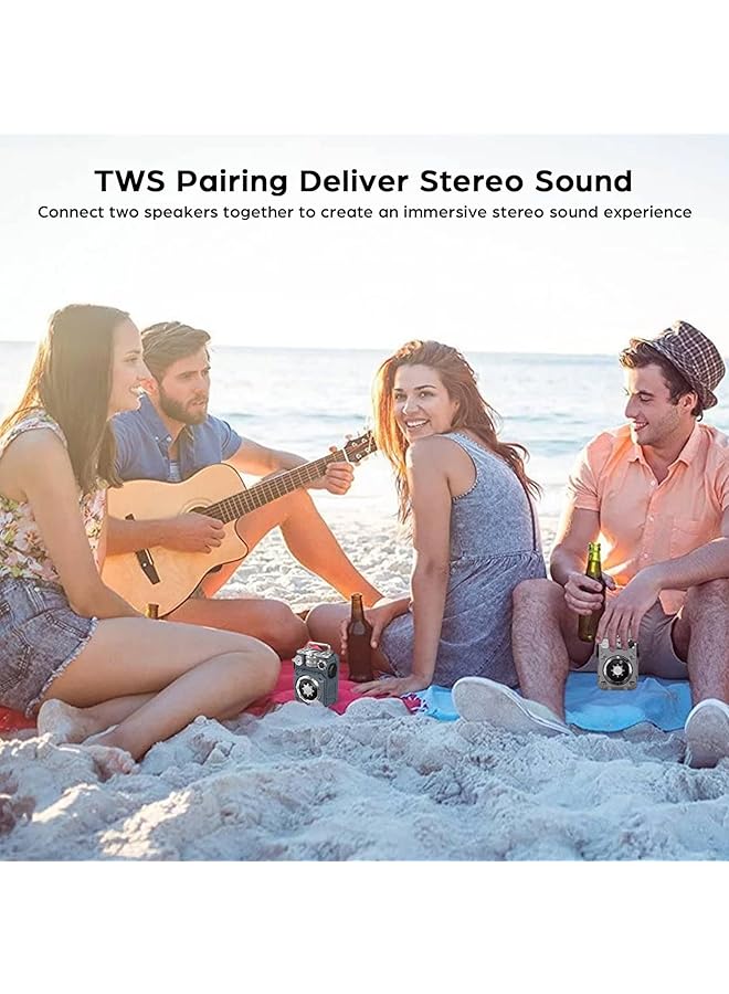 إيروريكس مكبر صوت بلوتوث صغير ريترو 10 وات مكبر صوت لاسلكي محمول مقاوم للماء بتقنية Ipx5 وبلوتوث 5.3 TWS يدعم بطاقة Tf لغرفة النوم والمطبخ والمنزل والخارج والشاطئ من الحديد الفضي - Image 5