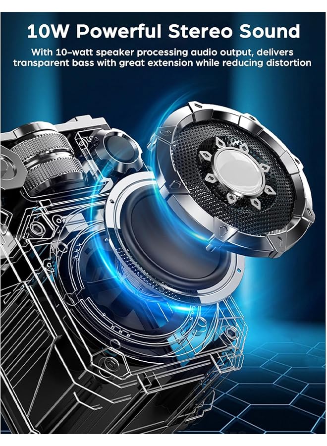 إيروريكس مكبر صوت بلوتوث صغير ريترو 10 وات مكبر صوت لاسلكي محمول مقاوم للماء بتقنية Ipx5 وبلوتوث 5.3 TWS يدعم بطاقة Tf لغرفة النوم والمطبخ والمنزل والخارج والشاطئ من الحديد الفضي - Image 2