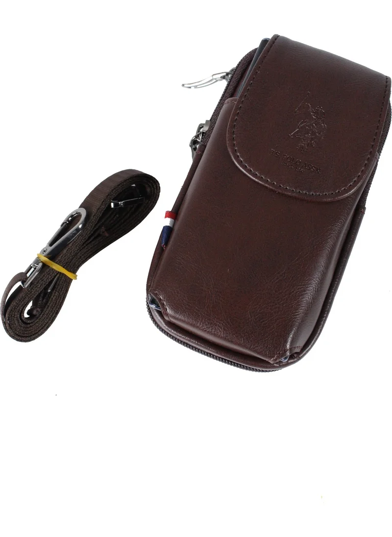 يو اس بولو اسن BASE. Polo Assn. PLEVR21604 Faux Leather Unisex Phone Holder and Card Holder with Shoulder and Neck Strap