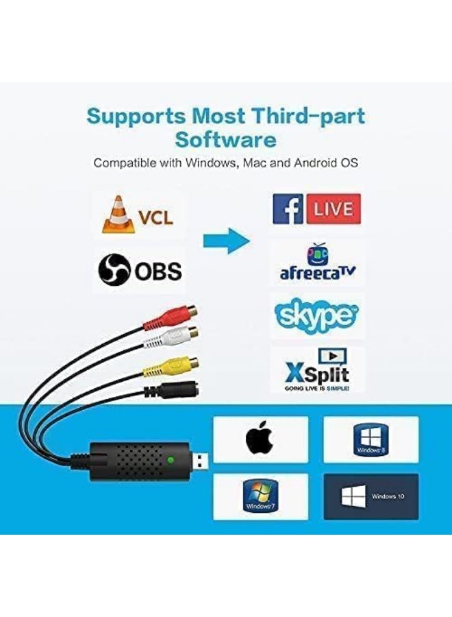 USB Audio Video Converter, Video Capture Card Device, for RCA to USB-Convert VHS Mini DV VCR Hi8 DVD to Digital, for PC TV Tape Player Camcorder, MAC Windows Vista Compatible - Image 3