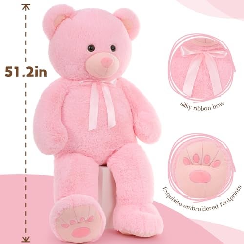MorisMos Giant Teddy Bear Stuffed Animal 51in Lifesize Big Teddy Bear Large Cuddly Bear Plush for Baby Shower Valentines WeddingBirthday Gift for Kids Boys Girls Women Pink - Image 5