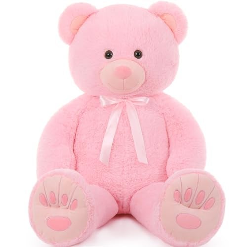 MorisMos Giant Teddy Bear Stuffed Animal 51in Lifesize Big Teddy Bear Large Cuddly Bear Plush for Baby Shower Valentines WeddingBirthday Gift for Kids Boys Girls Women Pink - Image 1