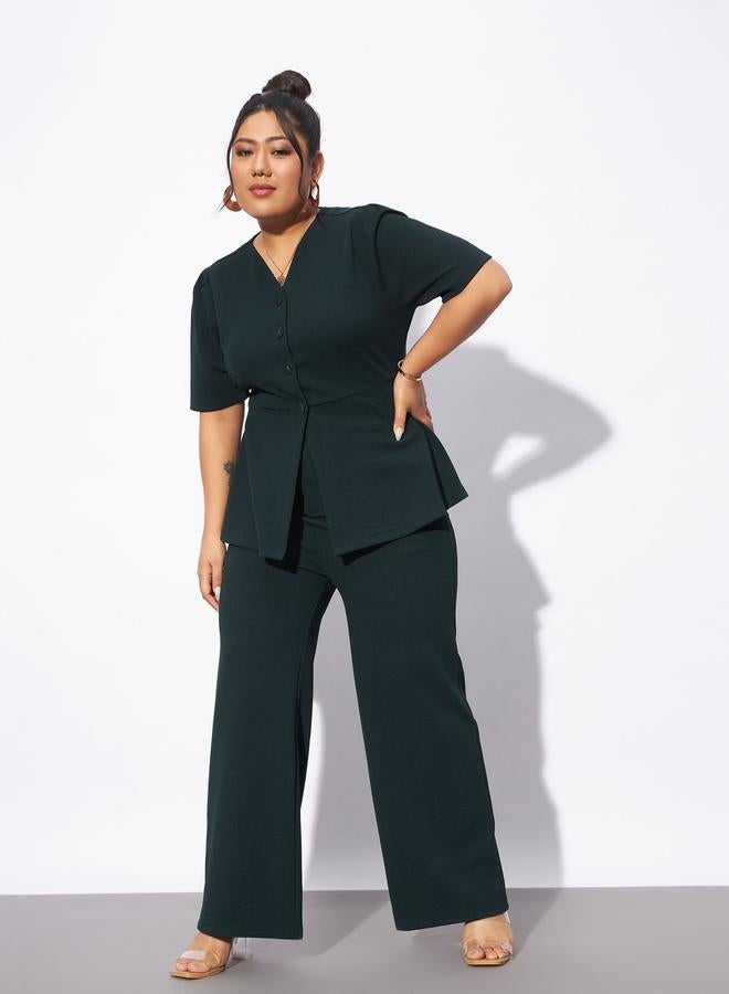 SASSAFRAS Plus Front Button V Neck Top and Pants Co-Ords by Styli  - Image 1