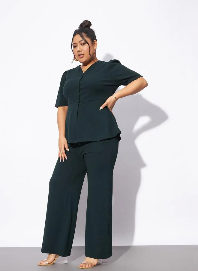 SASSAFRAS Plus Front Button V Neck Top and Pants Co-Ords by Styli