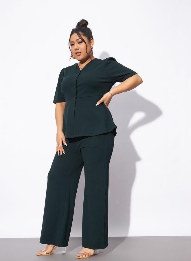 SASSAFRAS Plus Front Button V Neck Top and Pants Co-Ords by Styli  - Image 3