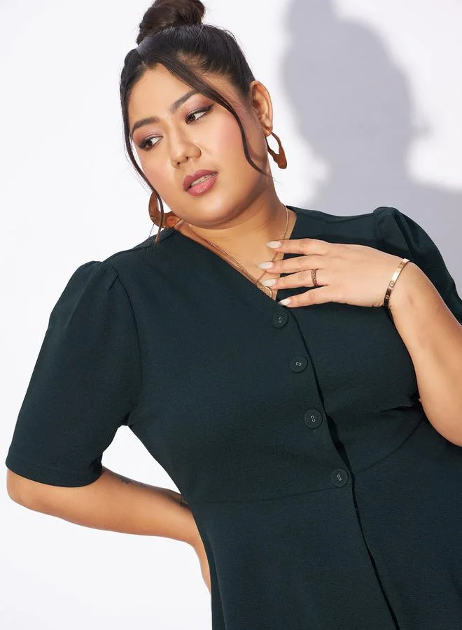 SASSAFRAS Plus Front Button V Neck Top and Pants Co-Ords by Styli