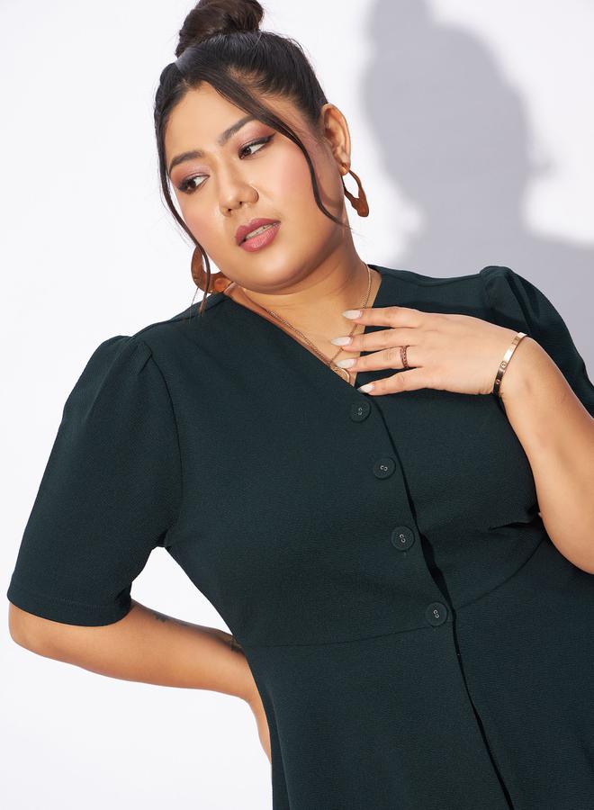 SASSAFRAS Plus Front Button V Neck Top and Pants Co-Ords by Styli  - Image 4