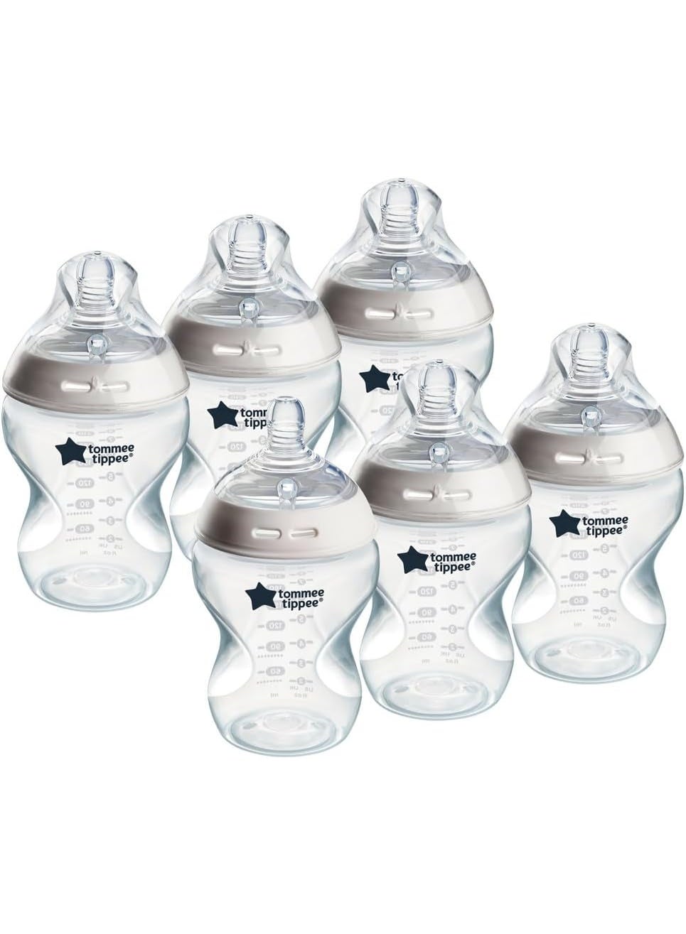 tommee tippee Natural Start Baby Feeding Bottles Slow Flow Breast Like Teats Anti Colic Valve Soft Silicone Nipple BPA Free 0M+ 6X260 ML