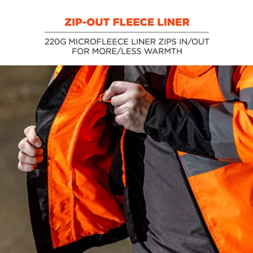 Ergodyne High Visibility Reflective Winter Bomber Jacket, Zip Out Fleece Liner, ANSI Compliant, Ergodyne GloWear 8379 - Image 4