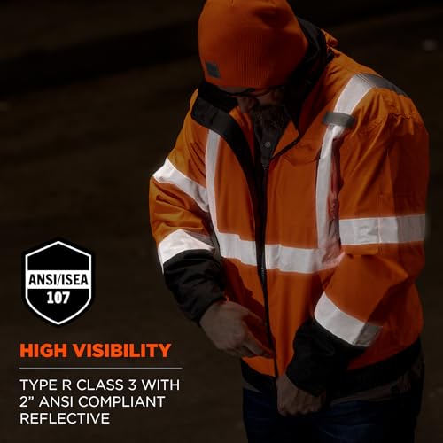 Ergodyne High Visibility Reflective Winter Bomber Jacket, Zip Out Fleece Liner, ANSI Compliant, Ergodyne GloWear 8379 - Image 5