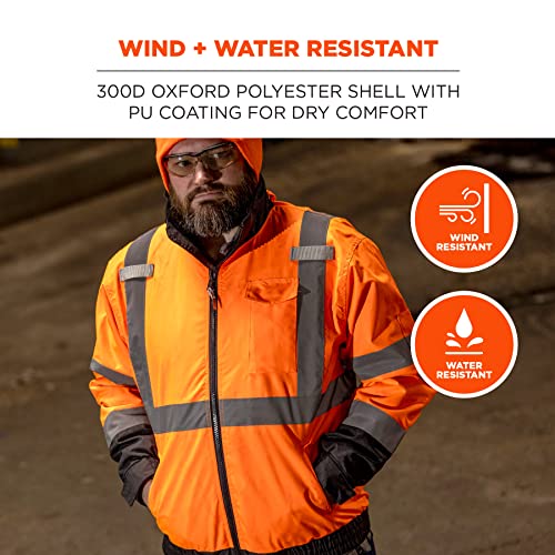 Ergodyne High Visibility Reflective Winter Bomber Jacket, Zip Out Fleece Liner, ANSI Compliant, Ergodyne GloWear 8379 - Image 3