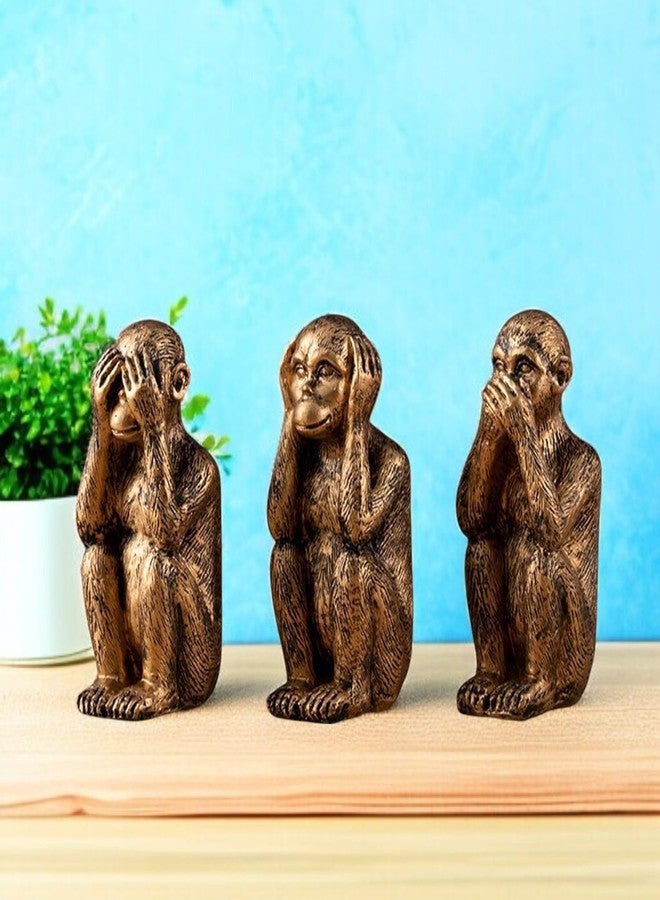 Karigaari Set of 3 Miniature Monkey Different Poses Statue Decorative Showpiece for Home Decor Living Room Table Office Decoration Creative Art Abstract Design, Resin, Size: 8 cm (Golden) - Image 5