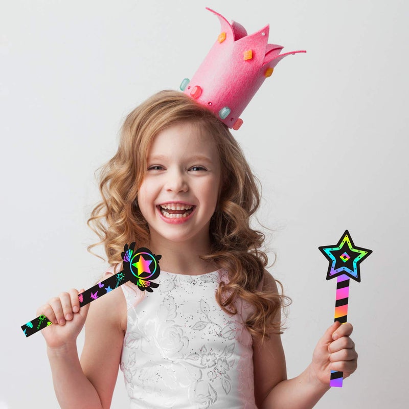 WATINC 30Pcs Fairy Stick Scratch Paper Art Set for Girls Birthday Party, Colorful DIY Craft Kit for Princess Party Favors, Fairy Wand Supplies, Fun Home Activities, Birthday Gifts for Kids - Image 3