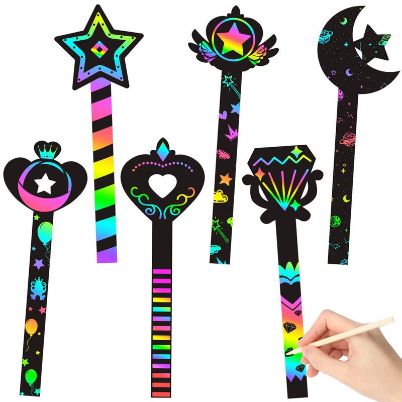 WATINC 30Pcs Fairy Stick Scratch Paper Art Set for Girls Birthday Party, Colorful DIY Craft Kit for Princess Party Favors, Fairy Wand Supplies, Fun Home Activities, Birthday Gifts for Kids - Image 1