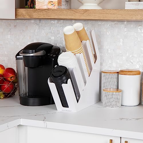 Mind Reader Cup and Lid Dispenser, Countertop Org, Coffee Bar, Beverage Cup, Kitchen, Breakroom, 4"L x 18"W x 16"H, White - Image 2