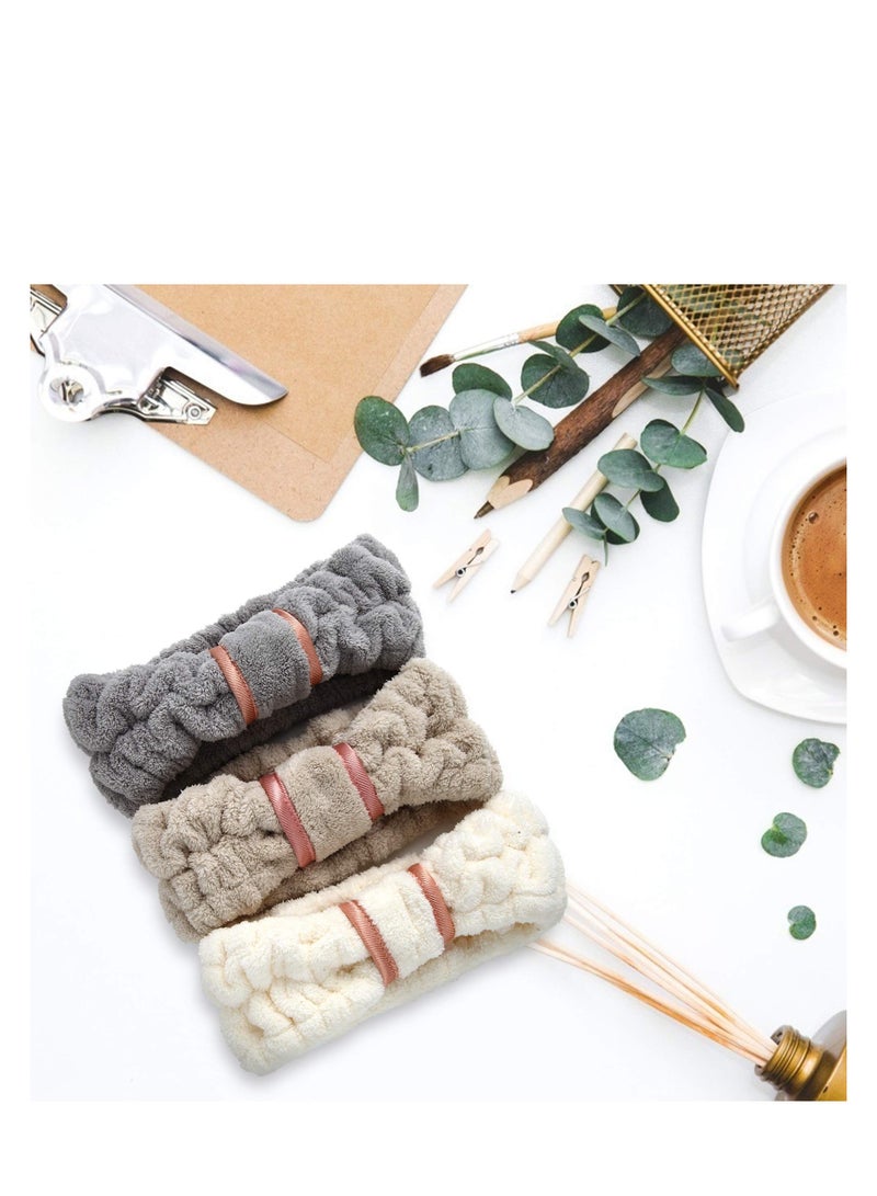 Loquat Spa Headbands Microfiber 3 Pack SkinCare Headbands Face Wash Headband Face Washing Headband Facial Headband Makeup Headband Towel Headbands for Women for Washing Face White Gray Khaki - Image 2