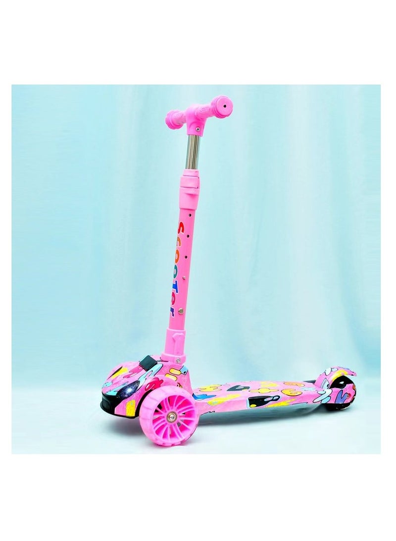 Kick Scooter for Kids, 3 Wheels Toddlers Scooter for 6 Years Old Boys Girls Learn to Steer - Kids Scooter with Adjustable Height, Extra-Wide Deck, Flashing Wheel Lights.（Pink)  - Image 1