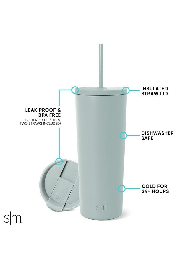 Simple Modern Simple Modern Insulated Tumbler with Lid and Straw | Iced Coffee Cup Reusable Stainless Steel Water Bottle Travel Mug | Gifts for Women Men Her Him | Classic Collection | 24oz | Sea Glass Sage - Image 2