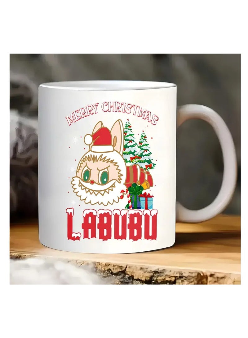 RYN 1pc Labubu Merry Christmas Ceramic Mug, 11oz Double-Sided Cartoon Design Coffee Cup, Novelty Drinkware for All Seasons WHITE - Image 1