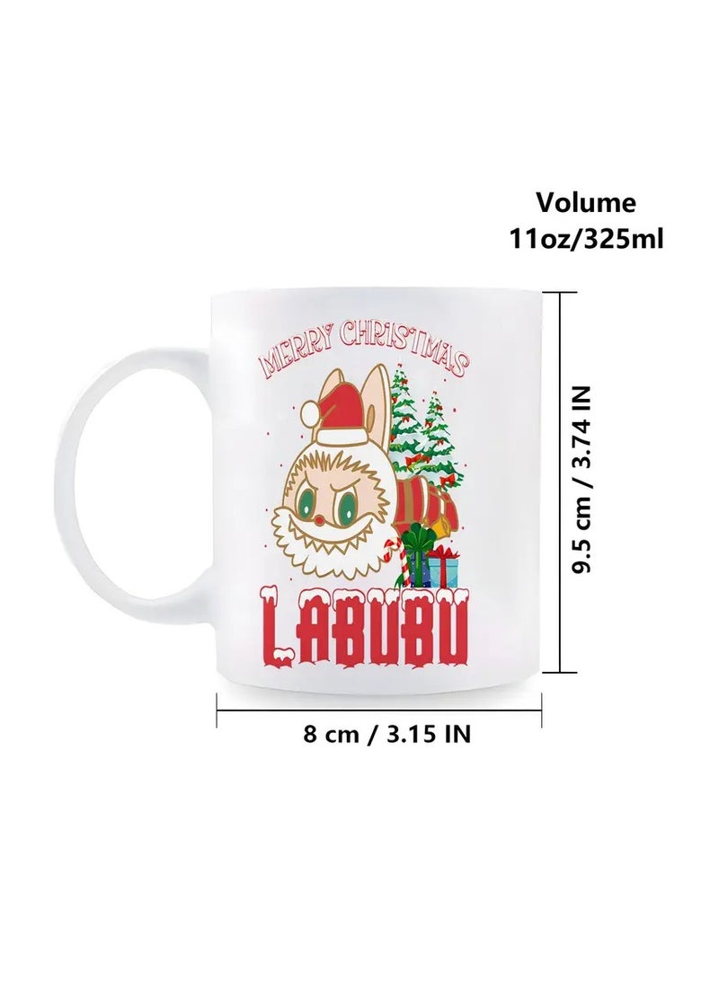 RYN 1pc Labubu Merry Christmas Ceramic Mug, 11oz Double-Sided Cartoon Design Coffee Cup, Novelty Drinkware for All Seasons WHITE - Image 2
