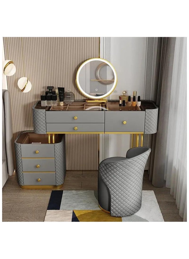 AWD Dressing Table with Mirror and Stool, Vanity Table for Women's Bedroom, Leather Upholstery Vanity Desk  - Image 1
