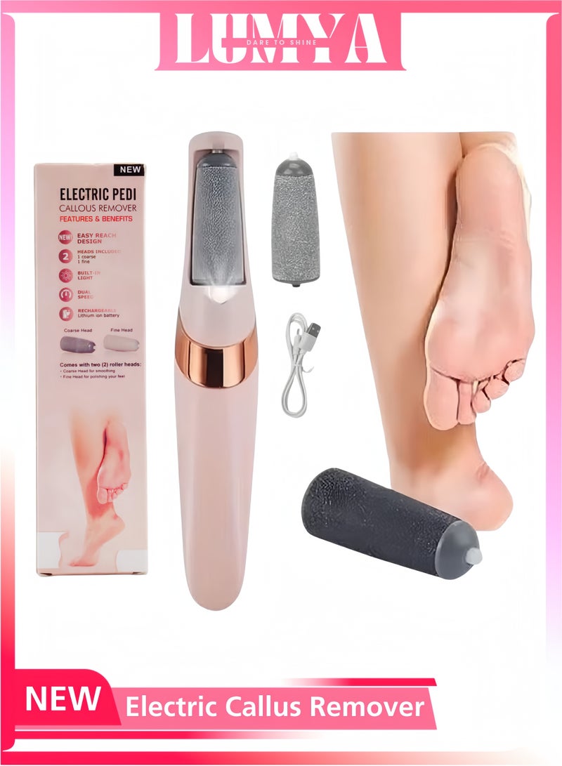 LUMYA Electric Foot Callus Remover, Rechargeable Electric Foot File with 2 Roller Heads, 2 Speed Settings and LED Light, Professional Pedicure Tool, Dead Skin Remover, Foot Scrubber, Foot Grinder, for Removing Dead Skin Cracked Heels, Men Women Home Use, USB Cord, Foot Care (Pink) - Image 1