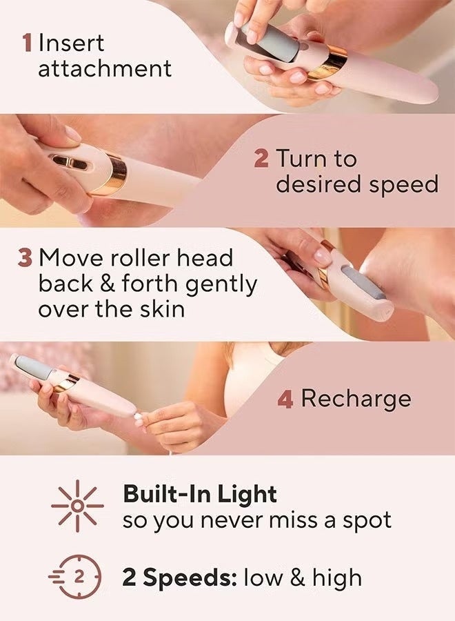 LUMYA Electric Foot Callus Remover, Rechargeable Electric Foot File with 2 Roller Heads, 2 Speed Settings and LED Light, Professional Pedicure Tool, Dead Skin Remover, Foot Scrubber, Foot Grinder, for Removing Dead Skin Cracked Heels, Men Women Home Use, USB Cord, Foot Care (Pink) - Image 3