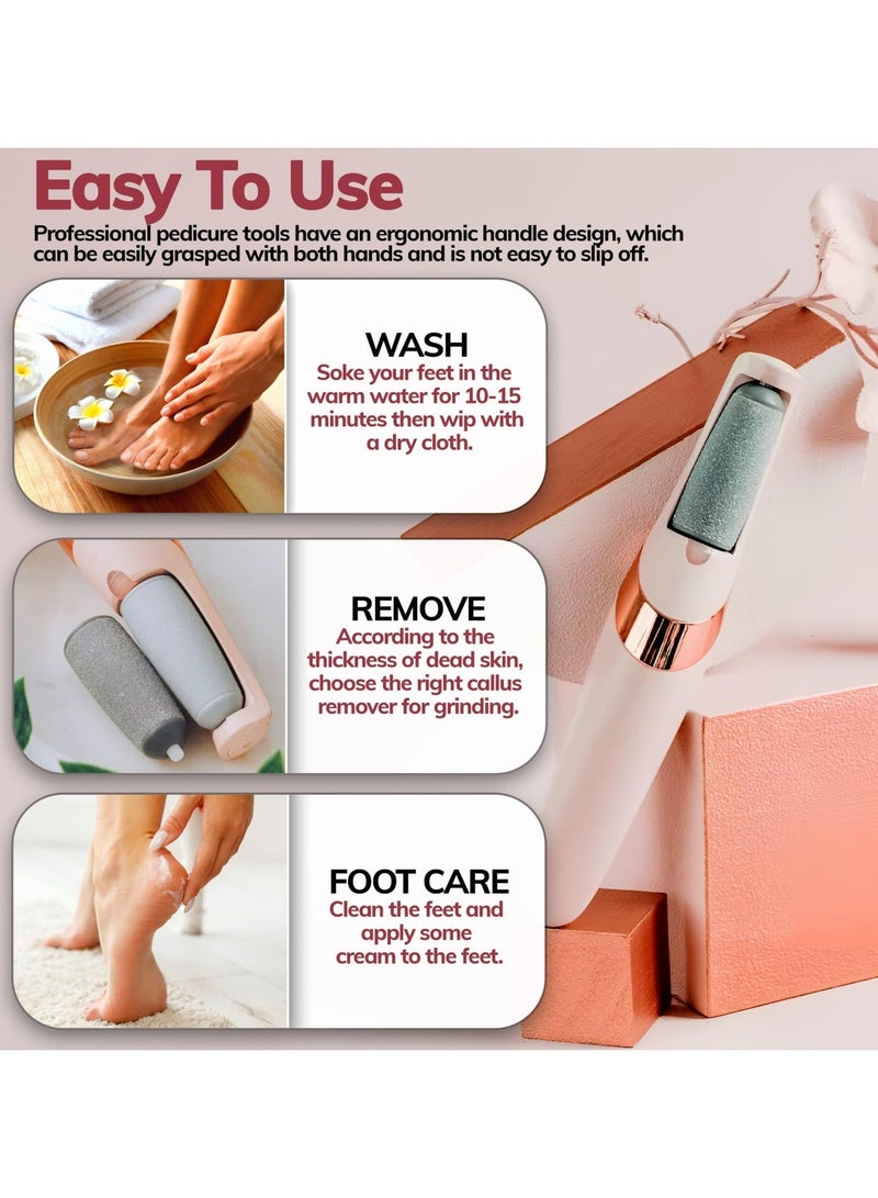 LUMYA Electric Foot Callus Remover, Rechargeable Electric Foot File with 2 Roller Heads, 2 Speed Settings and LED Light, Professional Pedicure Tool, Dead Skin Remover, Foot Scrubber, Foot Grinder, for Removing Dead Skin Cracked Heels, Men Women Home Use, USB Cord, Foot Care (Pink) - Image 5