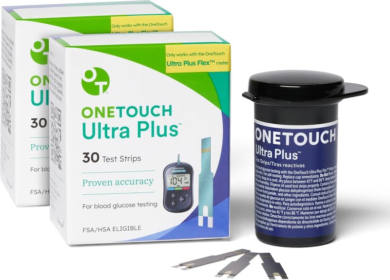 ONETOUCH شرائط اختبار السكري OneTouch Ultra Plus 60 قطعة تعمل فقط مع جهاز قياس سكر الدم OneTouch Ultra Plus Flex - Image 1