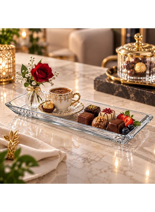دانيا صحن تقديم زجاج مستطيل فاخر 30×14 سم – صناعة تركية – مثالي للحلويات والكيك والمعجنات ✨🇹🇷 - Image 2