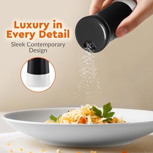 HOME EC Original Salt and Pepper Shakers Set with Adjustable Pour Holes - Black Salt Shaker and Pepper Shaker - Farmhouse Spice dispenser for salts, Ground peppercorn and spices - Image 4