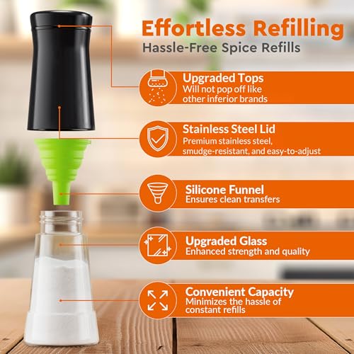 HOME EC Original Salt and Pepper Shakers Set with Adjustable Pour Holes - Black Salt Shaker and Pepper Shaker - Farmhouse Spice dispenser for salts, Ground peppercorn and spices - Image 3