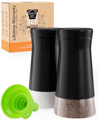 HOME EC Original Salt and Pepper Shakers Set with Adjustable Pour Holes - Black Salt Shaker and Pepper Shaker - Farmhouse Spice dispenser for salts, Ground peppercorn and spices - Image 1
