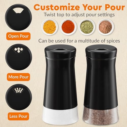 HOME EC Original Salt and Pepper Shakers Set with Adjustable Pour Holes - Black Salt Shaker and Pepper Shaker - Farmhouse Spice dispenser for salts, Ground peppercorn and spices - Image 2