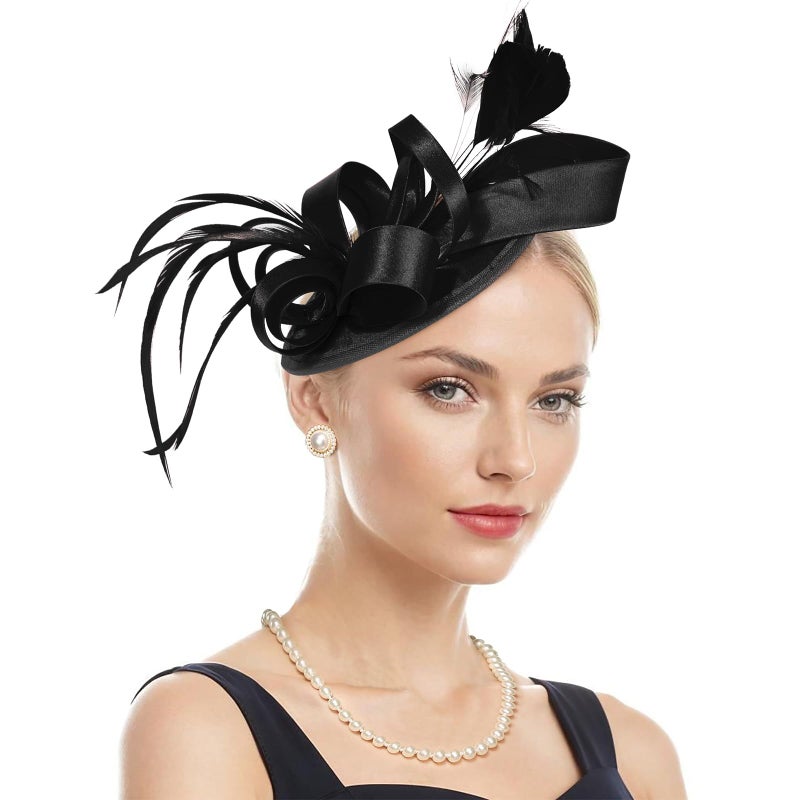 American Trends Fascinators Hats for Women Kentucky-Derby Tea Party Hats Flower Wedding Church Headband Hair Clip Girls Black - Image 1