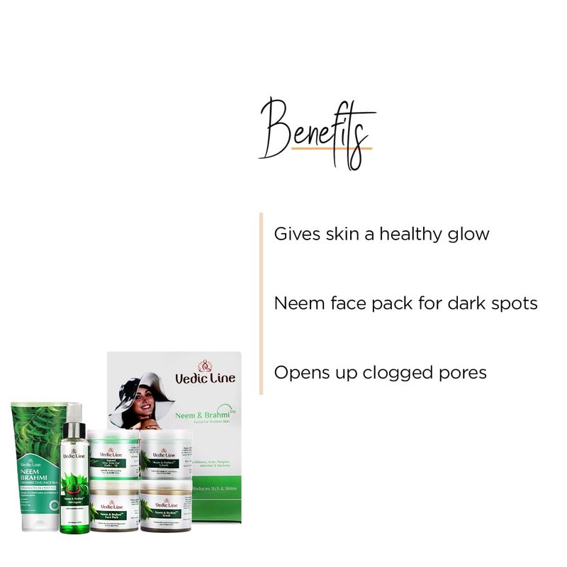 Vedic Line Neem Brahmi Facial Kit For Reduce Dark Spots Acne With Aloe Vera Embellica Vitamin C Gives Healthy And Glowing Skin 620Ml - Image 3