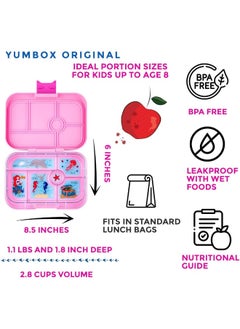 Yumbox Yumbox® Original Leakproof Bento Lunch box for Kids, 5 Compartments + Dip Well, Easy-Open Latch, Just Right Portions, Removable Illustrated Tray (Power Pink Mermaid), Ages 3-7  - Image 2