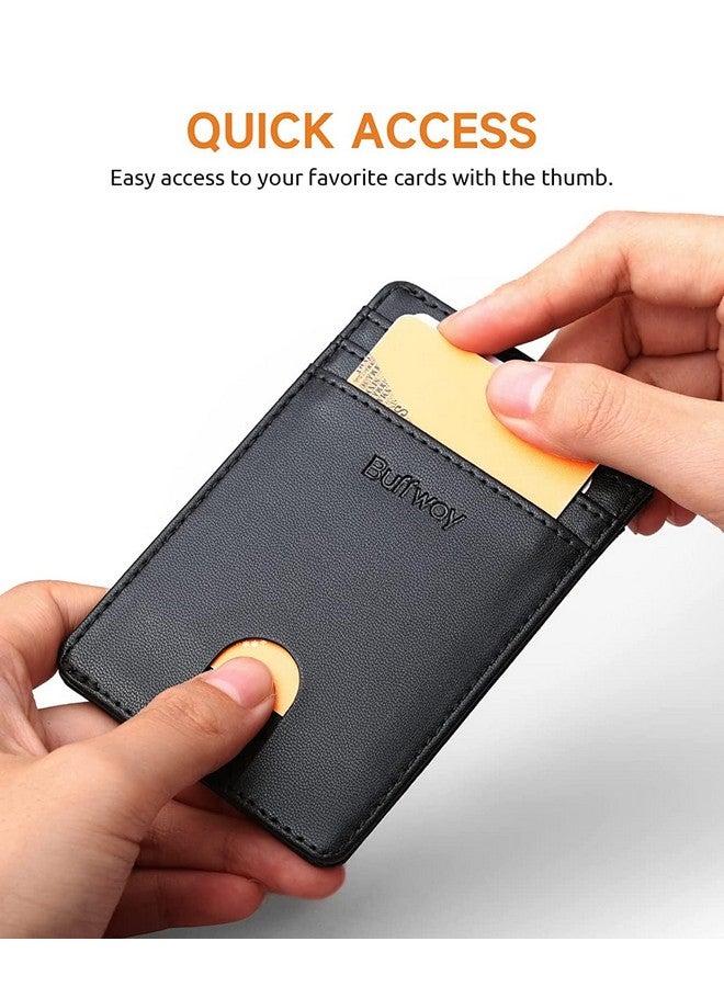 Buffway Genuine Leather Card Holder Wallet for Men Leather Original, Men and Women Slim RFID Wallet (Black) - Image 3