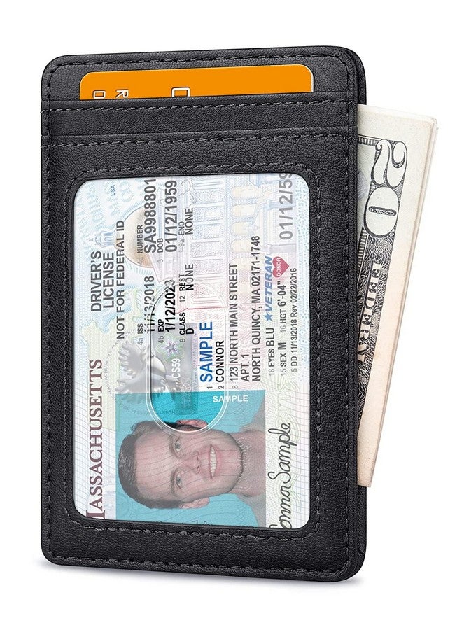 Buffway Genuine Leather Card Holder Wallet for Men Leather Original, Men and Women Slim RFID Wallet (Black) - Image 2