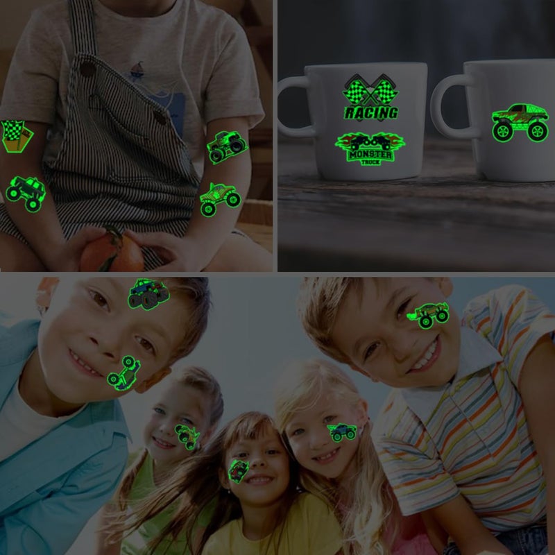 CHARLENT Glow in The Dark Monster Truck Temporary Tattoos for Kids Party Supplies - 74 Individually Sheets Luminous Monster Truck Tattoos for Boys Birthday Party Favors Goodie Bag Fillers - Image 5