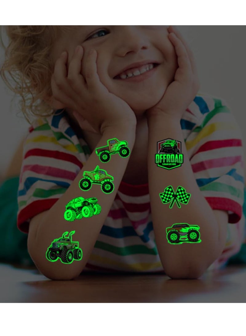 CHARLENT Glow in The Dark Monster Truck Temporary Tattoos for Kids Party Supplies - 74 Individually Sheets Luminous Monster Truck Tattoos for Boys Birthday Party Favors Goodie Bag Fillers - Image 2
