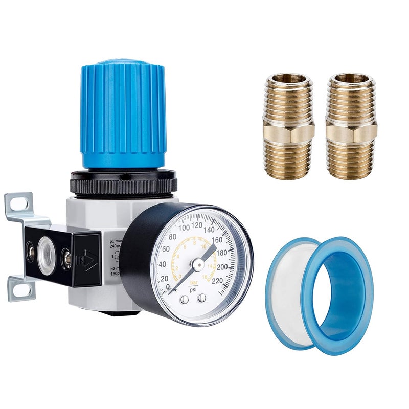 NANPU 1/4" NPT High Pressure Air Regulator with Steel-Protected Gauge, 56-SCFM 230Psi (LR-02) - Image 1
