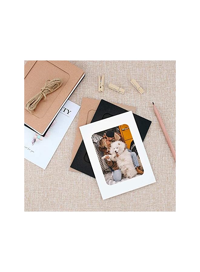 The Bros Photo Frame, 30 Pack Paper Photo Frame 6x4, Set Multiple Photos, Picture Mats with Mini Wooden Clips and String Hanging Cardboard Picture Frame Set for Home Room Wall Decor DIY - Image 5