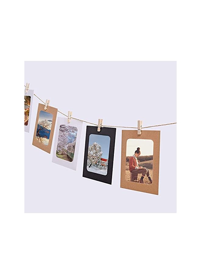 The Bros Photo Frame, 30 Pack Paper Photo Frame 6x4, Set Multiple Photos, Picture Mats with Mini Wooden Clips and String Hanging Cardboard Picture Frame Set for Home Room Wall Decor DIY - Image 4